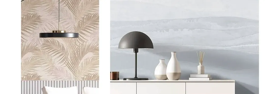 a tropical palm leaf pattern and a watercolor-inspired gradient